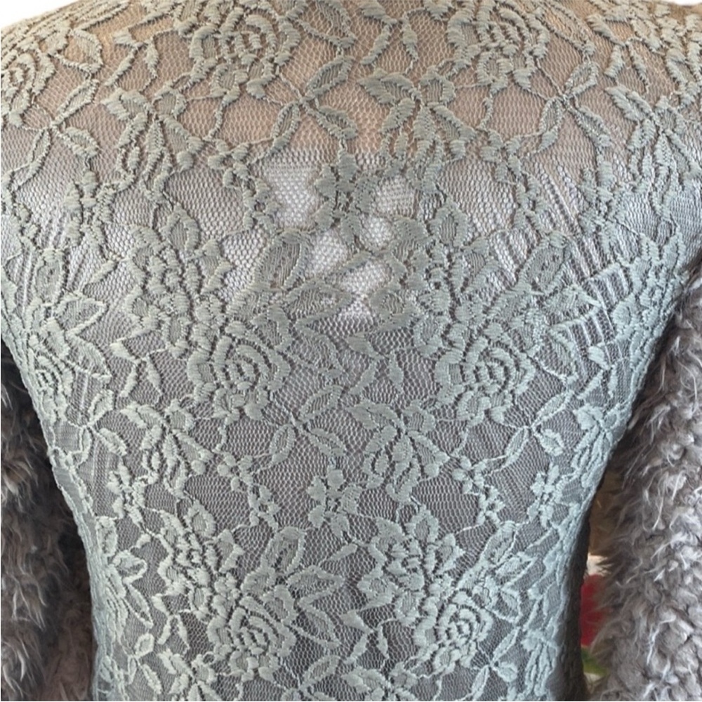 Lace Inlay Fuzzy Jacket - Picture 9 of 14